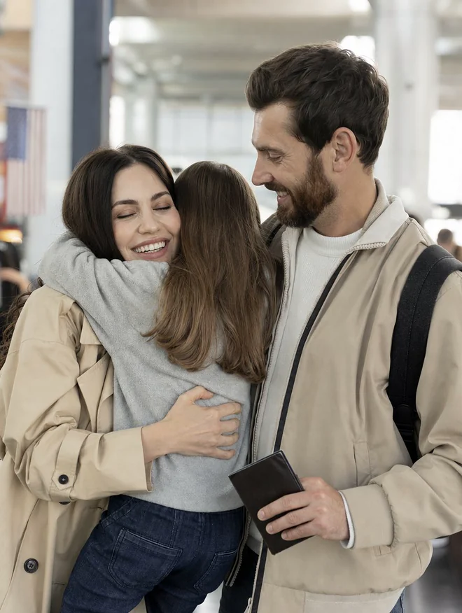 Family reunited after immigrating to the United States